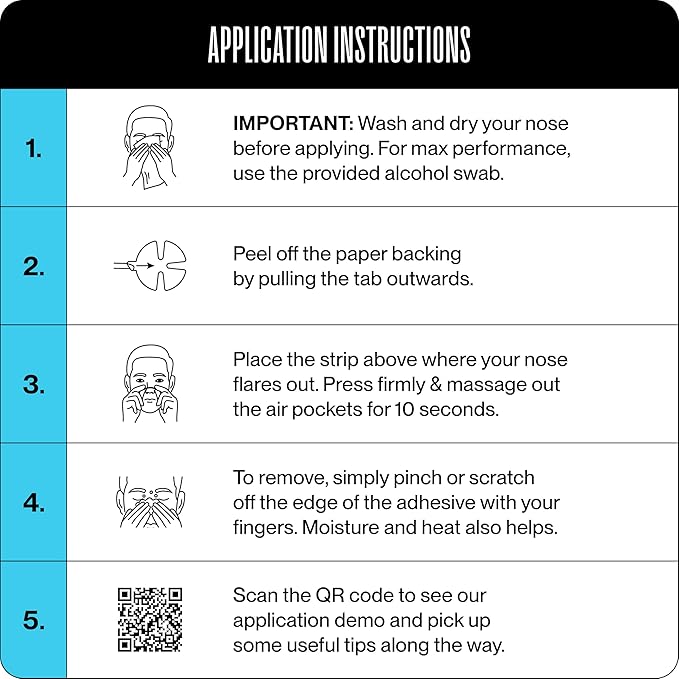 Dream Recovery Second Wind Nasal Strips - Nose Strips for Breathing, Sleep and Athletic Performance - Snore Relief and Congestion Support - Black, 90 Count