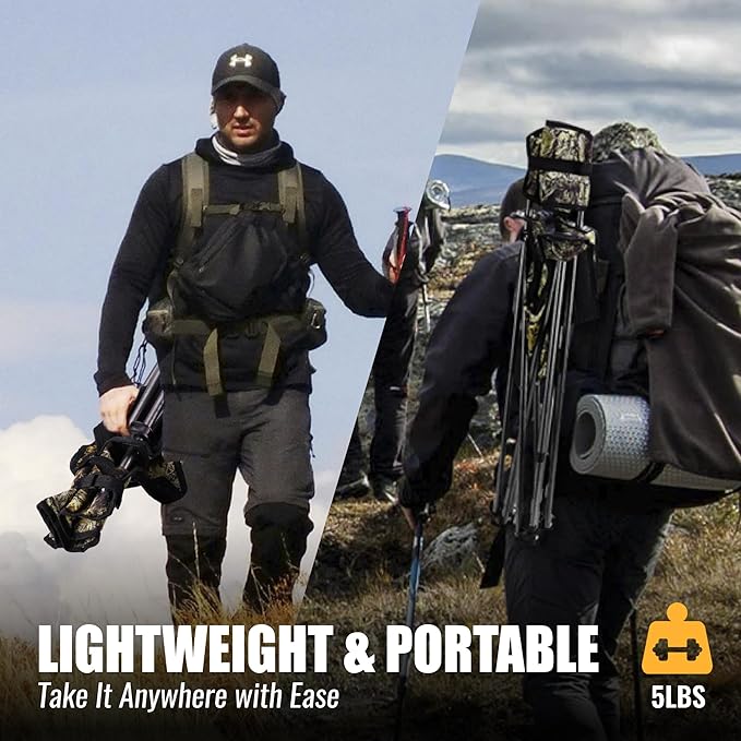 FLISSA Tripod Hunting Chair with Backrest, Portable Hunting Stool Supports 250 LBS, Foldable Camo Seat with Carry Strap for Hunting, Hiking, Fishing and Camping