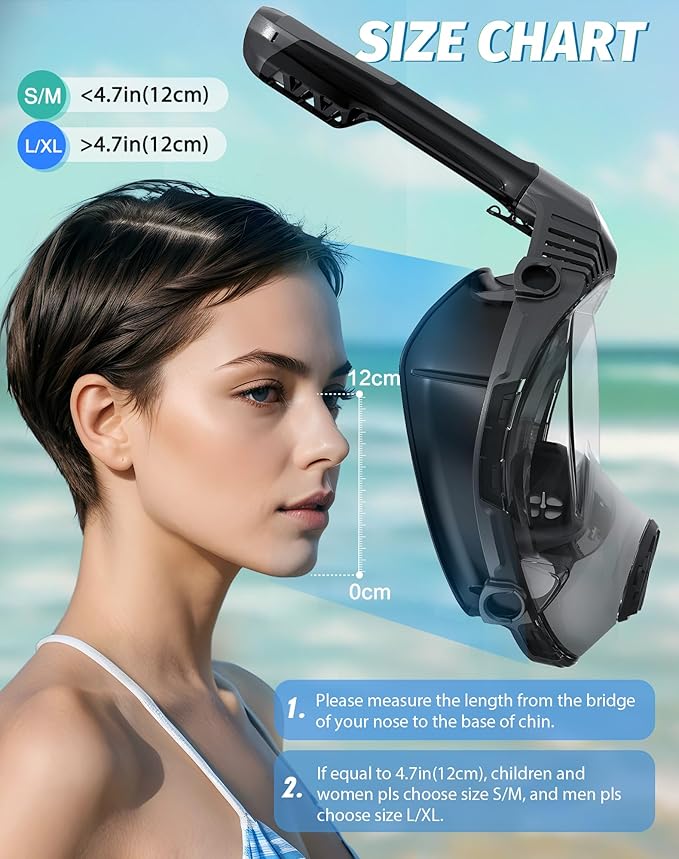 Full Face Snorkel Mask- Snorkeling Gear for Adults with Safe Dry Top Breathing System, Latest Foldable Panoramic View Snorkeling Mask for Men and Women, Anti Fog Anti Leak