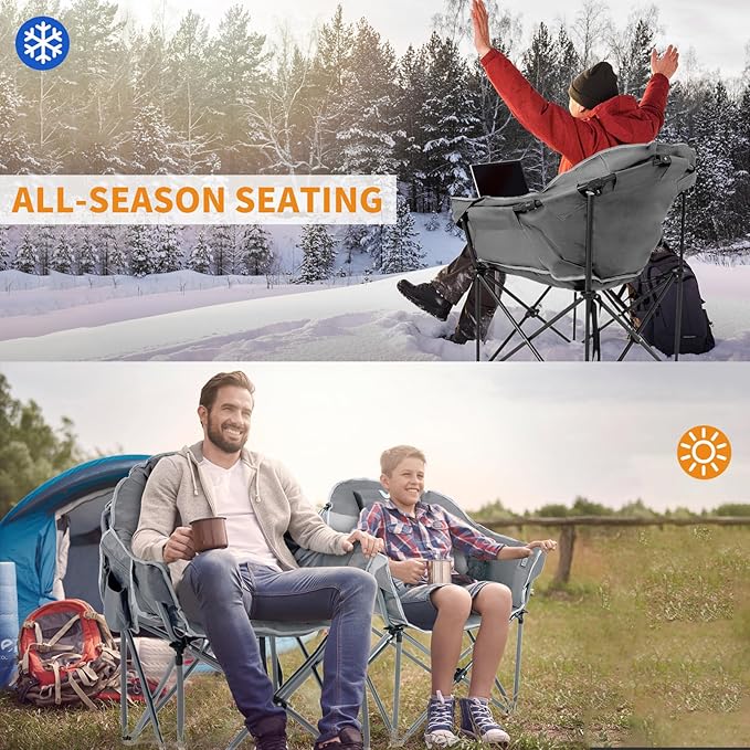 LILYPELLE Oversized Heated Camping Chair, Patio Lounge Chairs with 3 Heat Levels, Portable Folding Heated Chair Round Moon Saucer Folding Lawn Chair Outdoor Chair for Camping, Lounge Patio