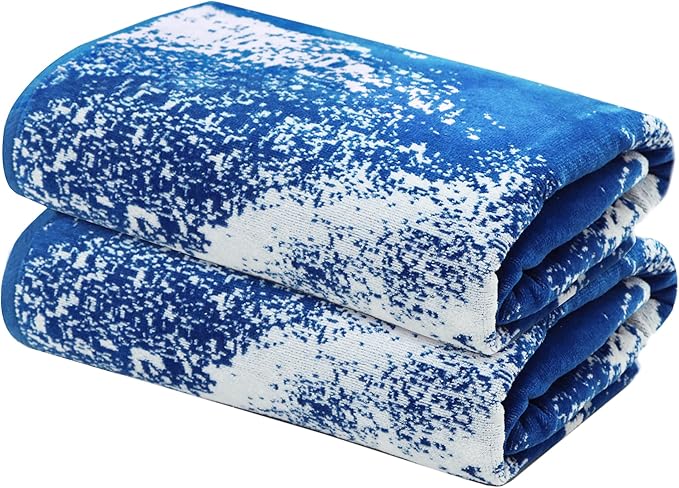 COTTON CRAFT Oversized Beach Towel - 2 Pack 35 x 70 inches XL Beach Towel - Summer Wave - 100% Cotton Jacquard Velour - Big & Huge Thick Plush 450 GSM Super Soft Luxury Towel - Pool Picnic Bath - Blue
