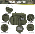 QT&QY Tactical Lunch Bag for Mens Military Heavy Duty Lunch Box Work Leakproof Insulated Durable Thermal Cooler Bag for Adult Meal for Office Camping Picnic Pail MOLLE Webbing Army Green