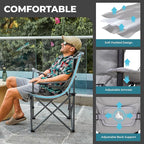 FUNDANGO Folding Camping Chair Heavy Duty, Oversized 440 Lbs Support Outdoor Camp Chairs with Lumbar Support & Cooler Pocket for Fishing Backyard Sports Beach Garden (Grey)