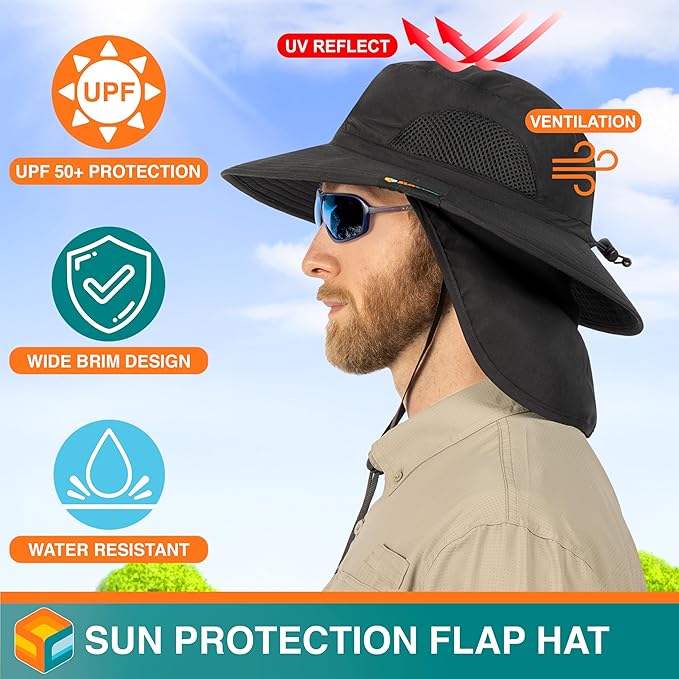 SUN CUBE Wide Brim Sun Hat Men Women, Fishing Hats Sun UV Protection, Mens Hiking Bucket Hat Safari Beach Boonie, UPF 50+