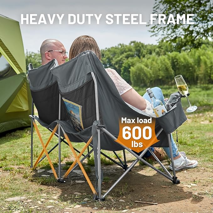 Timber Ridge Double Camping Chair, Heavy Duty Outdoor Folding Camp Couch, Loveseat Camping Chairs Perfect for Campsites, Patio/Lawn, Soccer Games or Other Youth Sports, Supports 600 lbs