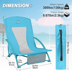 Low Beach Chairs 2 Pack,Folding Compact Low Seat Chairs for Adults w/Mesh Back& Storage Bag,Heavy Duty Chair for Outdoor Sand,Travel,Camping,Picnic,Blue