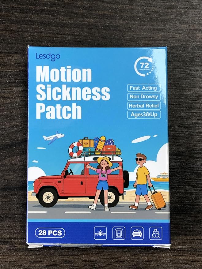 Motion Sickness Patches (14 Count) for Car and Boat Rides, Ships, Cruise and Airplane & Other Forms of Transport - Travel Essentials