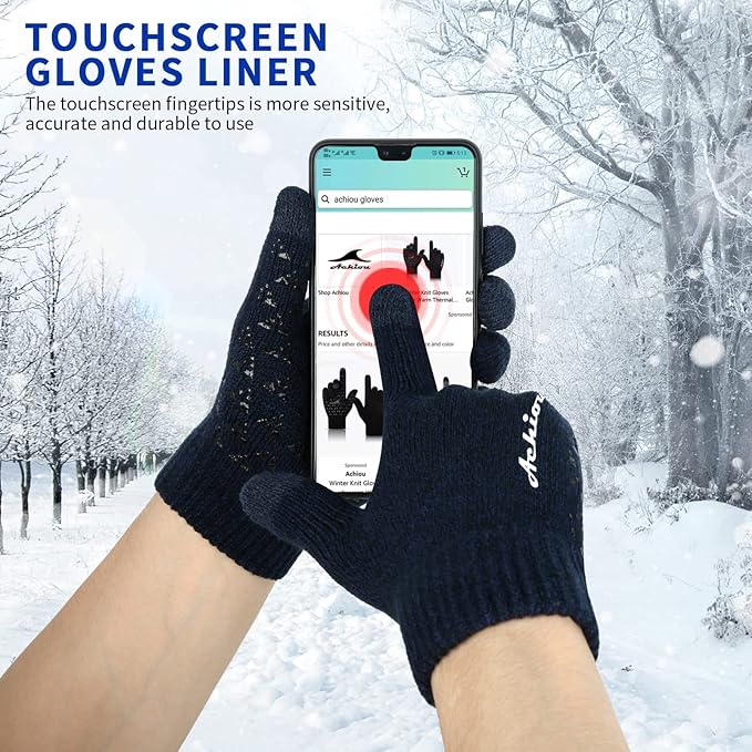Achiou Winter Gloves, Glove for Men Women, Upgraded Touch Screen Texting Warm Running with Thermal Soft Knit Lining