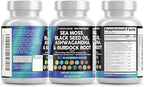 Clean Nutraceuticals Sea Moss Black Seed Oil Ashwagandha Turmeric Bladderwrack Burdock & Vitamin C Vitamin D3 with Elderberry Manuka Dandelion Yellow Dock Iodine Chlorophyll ACV