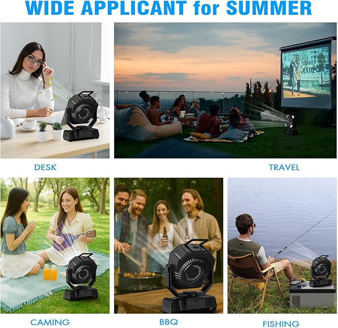 Portable Misting Fan, 20000mAh Battery Operated Fan with 300ml Tank, 45°-90° Oscillation & 270° Rotation, Timer & Lighting, Handheld Camping fan for Indoor, Outdoor, Patios, Tent, Travel, Desk