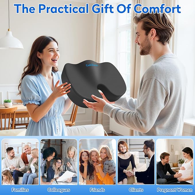 CushZone Seat Cushion, Office Chair Cushions, Car Seat Cushion, Non-Slip Sciatica & Back Coccyx Tailbone Pain Relief Chair Pad, Memory Foam Pillow for Computer Desk, Wheelchair, Driving(Grey)