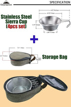CAMPINGMOON 4pcs Set Stainless Steel Camping Sierra Cup 310ml with Storage Case S220-4P+B