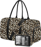 Women Weekender Travel Duffle Bag: Travel Duffel Overnight Bags with Shoe Compartment Large Carry on Tote with Toiletry Bag Weekend Traveling Yoga Gym Hospital Bag for Women with Wet Pocket Cheetah