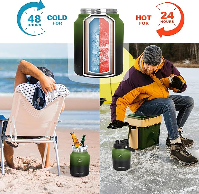 NATURE PIONEOR Insulated Water Bottles with Strap Pouch - 84 oz Stainless Steel Vacuum Bottle with Holder/Carrier/Sleeve - 18/8 Food Grade 84oz Water Jug