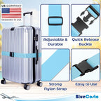 Luggage Straps for Suitcases - TSA Approved - Blue, 20 PK - Bulk Multipack Premium Nylon Belts for Suitcase, Briefcase & Travel Bag - Adjustable Strap Length 46" - 78"