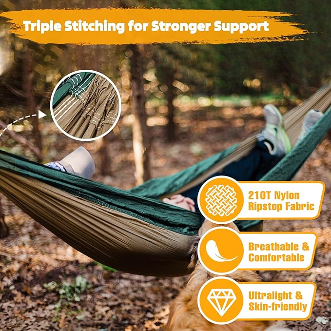 NATUREFUN Ultra-Light Travel Camping Hammock | 300kg Load Capacity,Breathable,Quick-Drying | 2 x Premium Carabiners,2 x Nylon Slings Included | Outdoor Indoor Garden