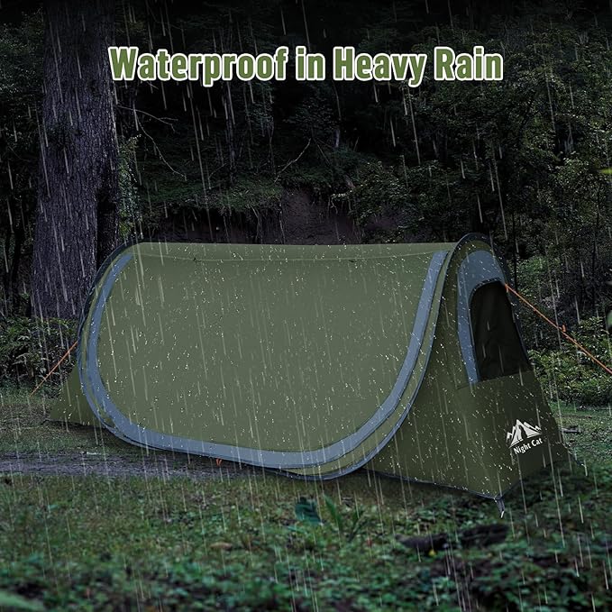 Night Cat Pop-up Camping Tent: 1 Person Tent Waterproof Instant Easy Setup Tunnel Tent Fits with Camping Cot (Excluded)