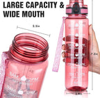 OLDLEY Water Bottle, 32oz Motivational Sports Water Bottle with Time Marker - Times to Drink - Tritan, BPA Free, Wide Mouth Leakproof,Clear Red