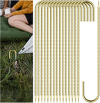 30 Pieces 12 Inch Long 1/4In Diameter Heavy Duty J Hooks,Heavy Duty Rebar Metal Fence Ground Garden Tent Stakes,Ground Spikes Anchors for Fencing,Outdoor Chicken Wire Trellis Stakes,Anti-Rust Golden