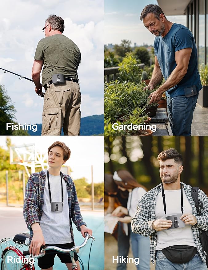 Portable Waist Fan, 10000mAh Battery Operated, Rechargeable Clip On Belt, 10 Speed, 12000RPM Strong Airflow, Max 24H Working Time, Personal Shirt fan for Outdoor Work Jobsite Farms