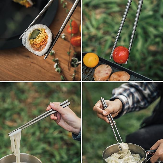 Titanium Chopsticks, 2 Pairs Ultralight Chopsticks, Reusable Utensils for Camping Backpacking Hiking Travel Home, 9-inch, with Storage Bag