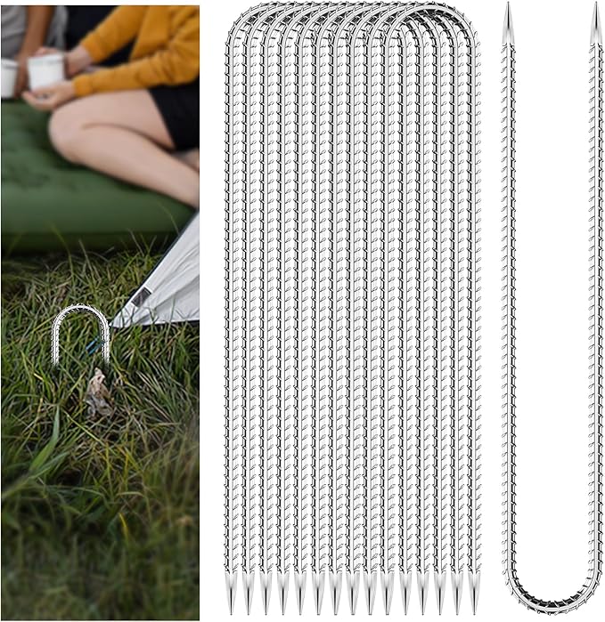 10 PCS Trampoline Stakes Anchors High Wind Heavy Duty,U Shaped Garden Hooks Stakes for Ground,Trampoline Tie Down Anchor Kit,Bounce Horseshoe House Stake,Rebar Camping Tent Stakes,16 Inch Long Silver