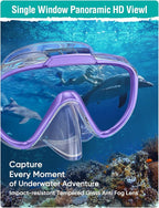 Snorkel Set Adults Snorkeling Gear Anti-Fog Panoramic View Swim Mask Dry Top Snorkel Kit with Carry Bag for Snorkeling Scuba Diving Swimming Travel
