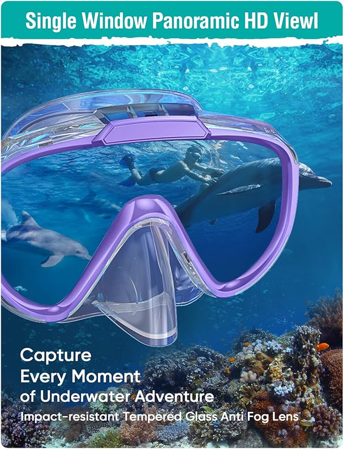 Snorkel Set Adults Snorkeling Gear Anti-Fog Panoramic View Swim Mask Dry Top Snorkel Kit with Carry Bag for Snorkeling Scuba Diving Swimming Travel