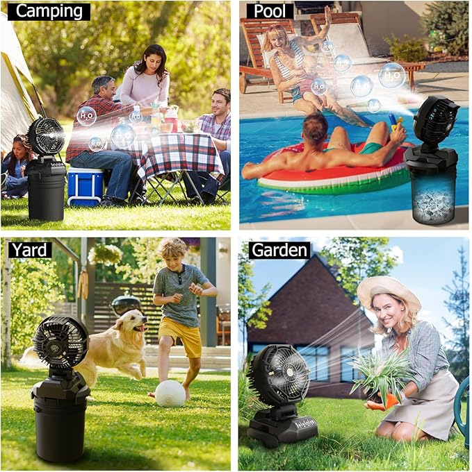 PANERGY Portable Misting Fan for Outdoors-30000mAh Rechargeable Battery, 4-Speed Fan,4 Spray Modes,10-13 Inch Bucket Compatible,Auto Oscillation&Adjustable Tilt,Remote Control for Camping/Beach/Patio