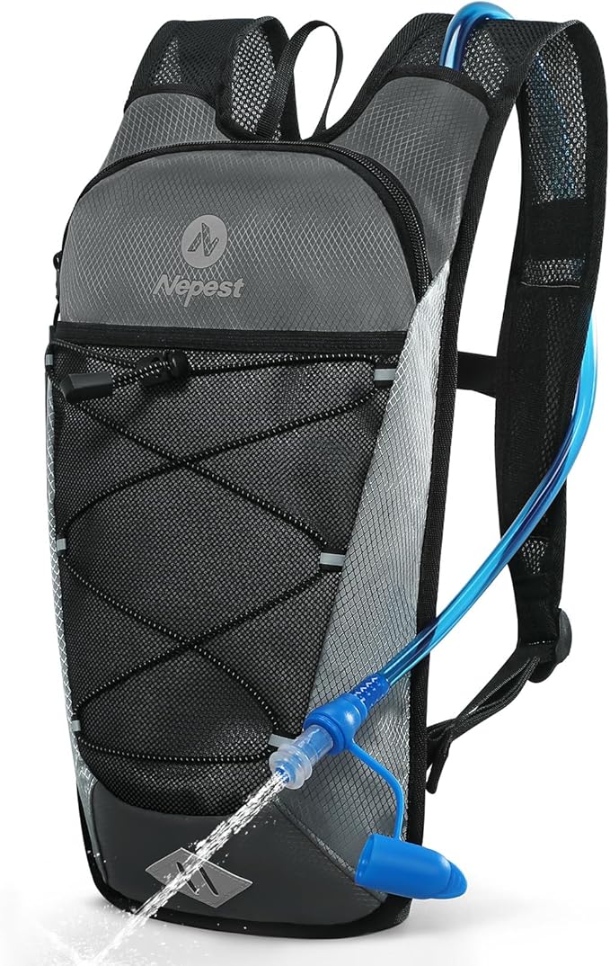 Nepest Hydration Backpack with 2L Water Bladder for Cycling, Water Backpack for Hiking Running, Lightweight Hydration Pack, Grey