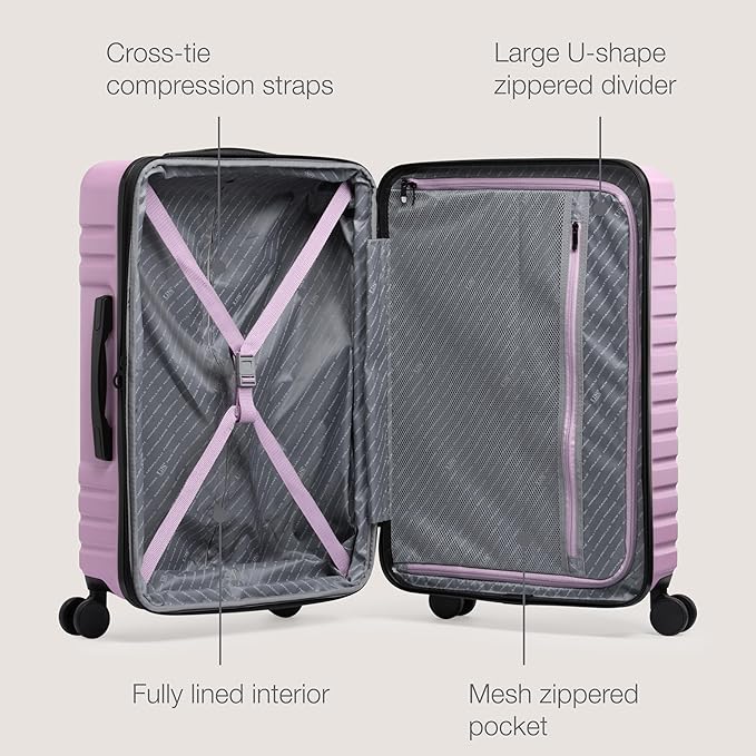 U.S. Traveler Boren Expandable Hardside Rugged Travel Luggage with 8 Spinner Wheels, Lavender, 3-Piece Set