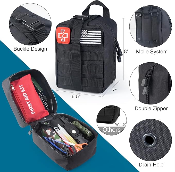 254 in 1 Survival Kit, First Aid Kit Survival for Outdoor Emergencies Includes Hatchet, Shovel, Flashlight, Tools Ideal for Camping, Hiking, Travel Gift for Men