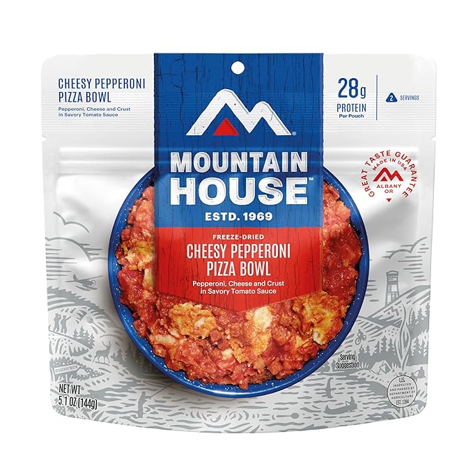 Mountain House Cheesy Pepperoni Pizza Bowl | Freeze Dried Backpacking & Camping Food | 2 Servings