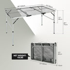 REDCAMP 48x24 Long Folding Grill Table for Outside, Lightweight Portable Metal Aluminum Outdoor Grill Table with Adjustable Height Legs, Great for Camping Picnic Cooking BBQ, Silver 4ft