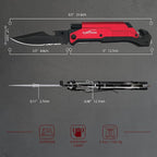 ALBATROSS 7-in-1 Folding Pocket Knife with Glass Breaker, Seatbelt Cutter, Serrated Blade, LED Flashlight, Fire Starter & Bottle Opener - Emergency & Outdoor Tool with Pouch (Red) FK01-RD