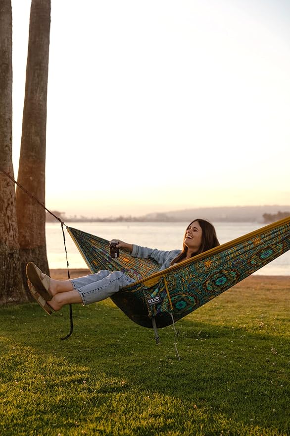 ENO DoubleNest Hammock - Lightweight, Portable, 1 to 2 Person Hammock - for Camping, Hiking, Backpacking, Travel, a Festival, or The Beach - Mantra/Gold