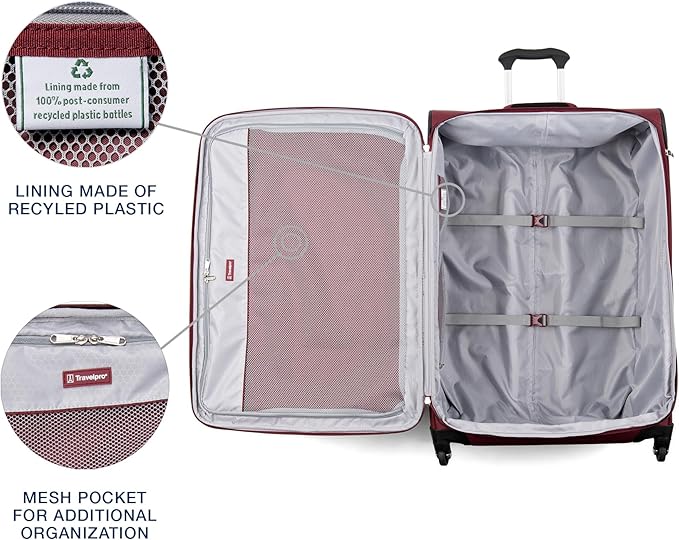 Travelpro Maxlite 5 Softside Expandable Luggage with 4 Spinner Wheels, Lightweight Suitcase, Men and Women, Burgundy, Checked-Large 29-Inch