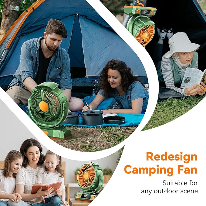 Camping LED Fan with Light, 40000mAh Rechargeable Battery Powered Outdoor Tent Fan with Light and Hook, 6 Speed, Personal USB Desk Fan for Camping, Fishing, Power Outage,Hurricane, Worksite