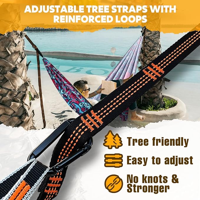 NATUREFUN Ultra-Light Travel Camping Hammock | 300kg Load Capacity,Breathable,Quick-Drying | 2 x Premium Carabiners,2 x Nylon Slings Included | Outdoor Indoor Garden