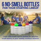 Rolling Sands USA Made 20 Ounce Sports Water Bottles - 6-Pack BPA-Free Blank Sports Bottles for Small Teams, Adults & Kids - White Bottle/Orange Lid, No Smell No Taste