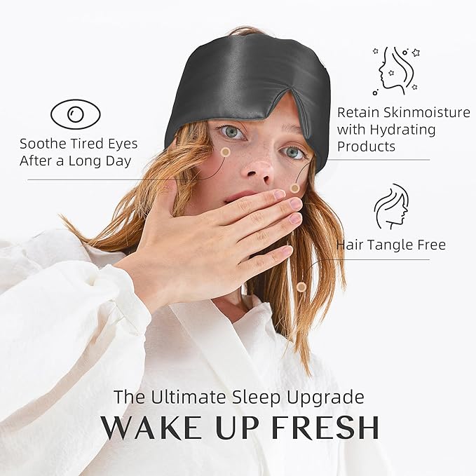 Silk Sleep Mask for Women and Men, Side Sleeper, 22 Momme Pure Mulberry Silk Total Blackout 100% Mulberry Eye Mask with Adjustable Headband Full Size, Eye Masks for Sleeping and Travel
