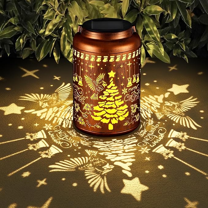 Solar Lanterns Outdoor Waterproof Garden Decor Birthday Gifts for Women Mom Grandma Hanging Lights Metal Decoration Outside for Yard, Patio,Backyard,Porch(Christmas Red Bird)