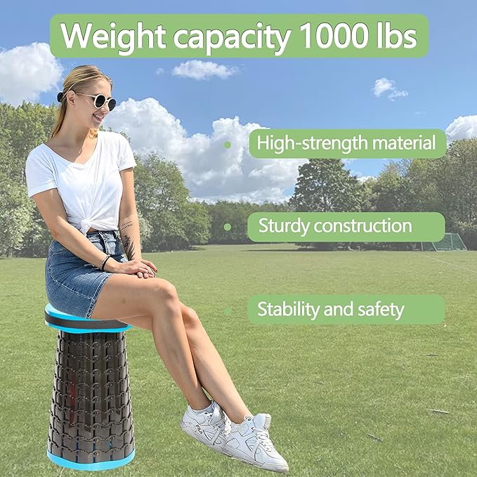 ALEVMOOM 2025 Upgraded XXL Collapsible Stool with Cushion 19.7",1000lbs Max Weight,Wider & Taller Pop Up Seat, Heavy Duty Portable Retractable Folding Chair or Travel Foot Rest for Camping & Outdoors