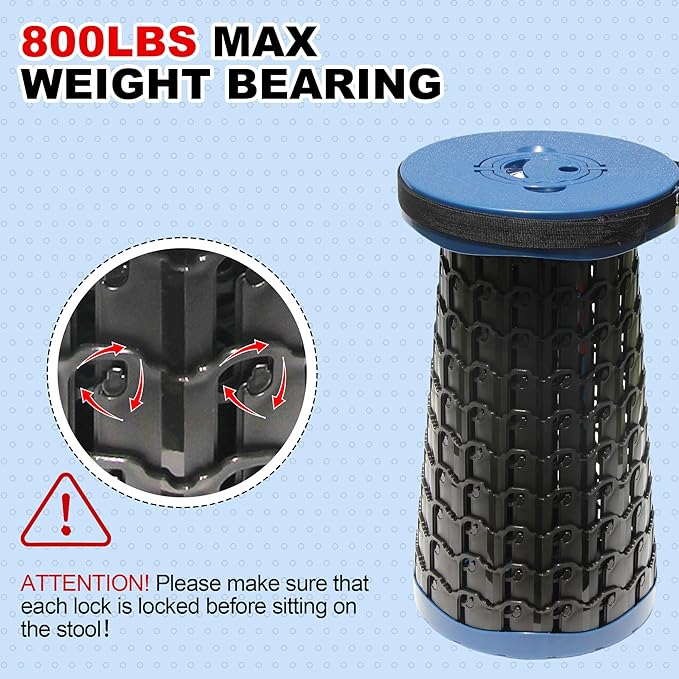 ALEVMOOM 18" Collapsible Stool, 800lbs Max Weight, Heavy Duty Portable Retractable Folding Telescoping Foldable Camping Stool for Adults Outdoor Fishing Travel BBQ (Navy)
