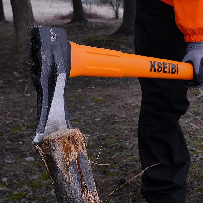 KSEIBI 36-Inch Splitting Axe - Forged Carbon Steel, Wood Splitter & Kindling Axe for Chopping, Heavy-Duty Maul with Ergonomic Fiberglass Handle, Shock Reduction, Anti-Slip Grip