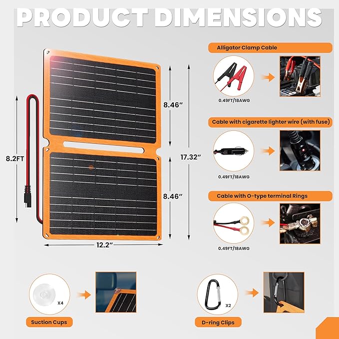 FieryRed 20W 12V Folding Solar Battery Trickle Charger Maintainer, 2-in-1 Portable Solar Trickle Charger with Built-in Charge Controller, Dual USB Fast Charging for Car Truck Boat Automotive Camping