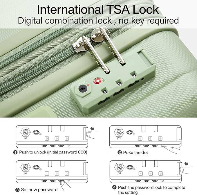 Hanke Expandable Hardshell Luggage Sets 3 piece Carry on Luggage with Wheels Suitcases Lightweight Checked Travel Luggage Rolling Large Suitcase Travel Luggage Bag Woman Men 20/24/29Inch(Bamboo Green)