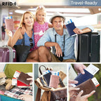 Passport Holder and Card Slot Combo RFID Blocking Leather Family Travel Passport Wallet Travel Accessories for Men Women US Passport Cover Protector (Travel pink)