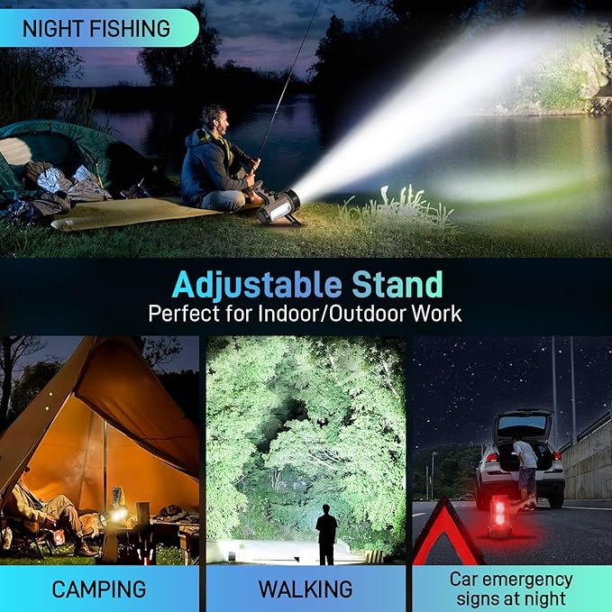 2025 New Super Bright Rechargeable Spotlight 90,000 Lumen Flashlight Handheld Spotlight,10000mAh Spot Light Outdoor Runtime 48+ Hrs,Flashlight Searchlight Flood Camping Hunting Boating with Tripod