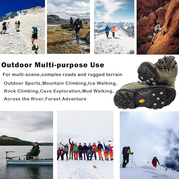 Universal Non Slip Gripper Spikes for Shoes, Ice Traction Cleat Grips with Steel Studs Crampon for Ice Sports